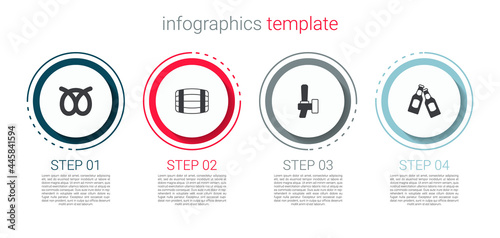 Set Pretzel, Wooden barrel, Beer tap and bottle. Business infographic template. Vector