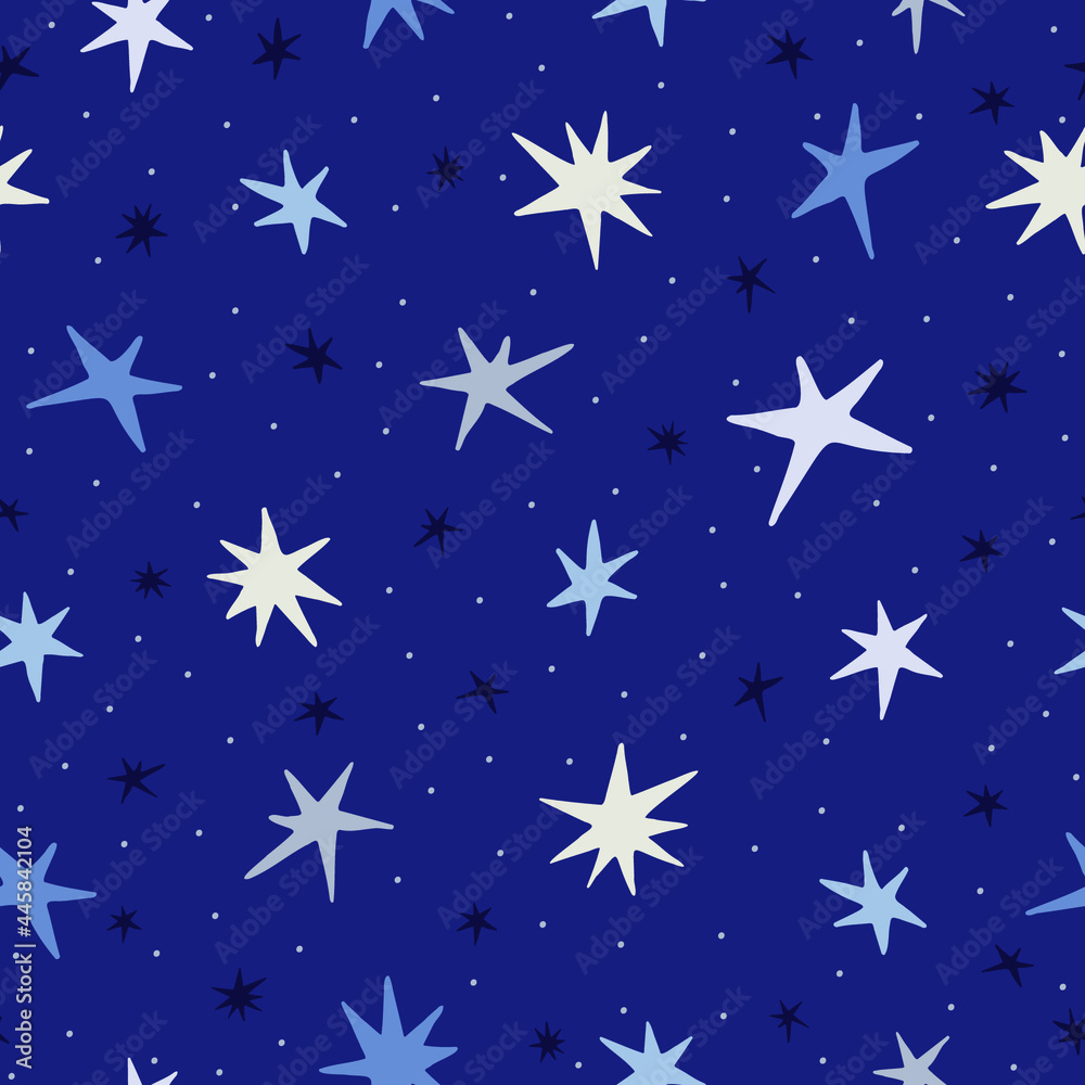 Cartoon stars on blue background. Seamless pattern. Vector illustration. Cartoon stars on blue background. Seamless pattern. Vector illustration.