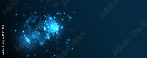 Global network connection World map abstract technology background global business innovation concept