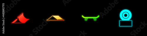Set Skate park, , Skateboard and wheel icon. Vector