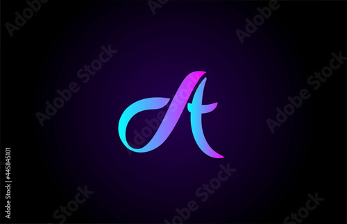 blue pink A alphabet letter logo for branding and business. Creative gradient design for lettering and corporate