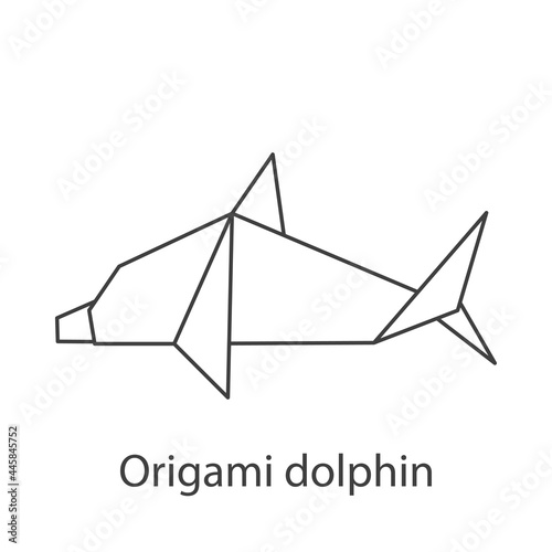 Logo delfín de papel estilo origami con lineas de color gris