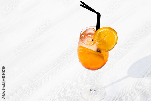 cocktail aperol spritz on a white background. traditional Italian alkoholic refreshing drink