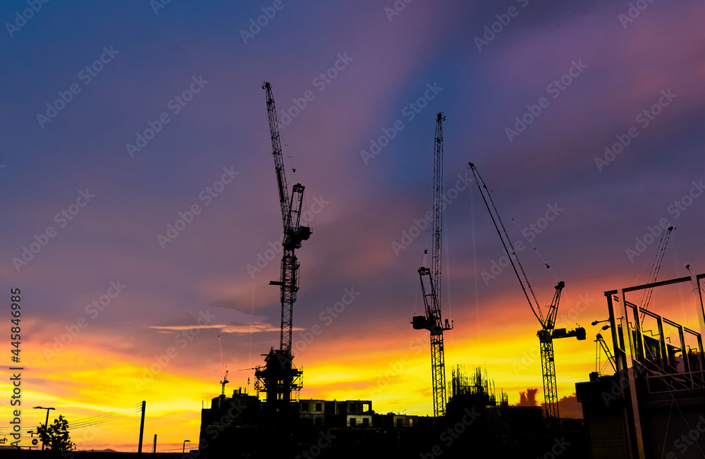 Silhouette building construction bar at the construction site and industrial concept