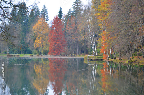 Koseze Pond, Martinek Pond or Lake Koseze is an artificial pond at the edge of Ljubljana, the capital of Slovenia. Park scene during autumn time. photo