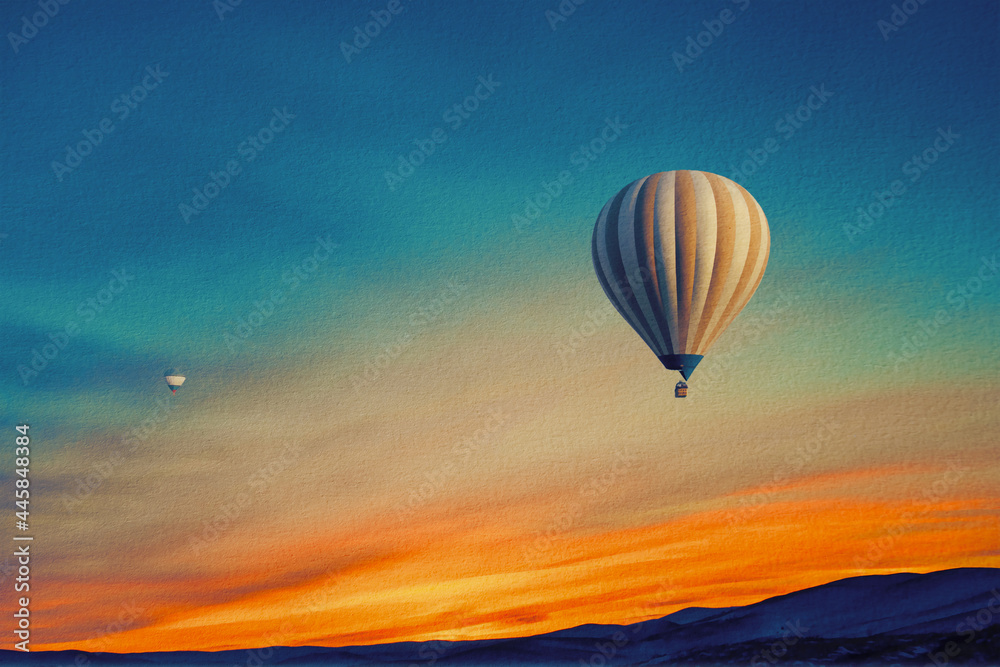 Fototapeta premium hot air balloon over sunset