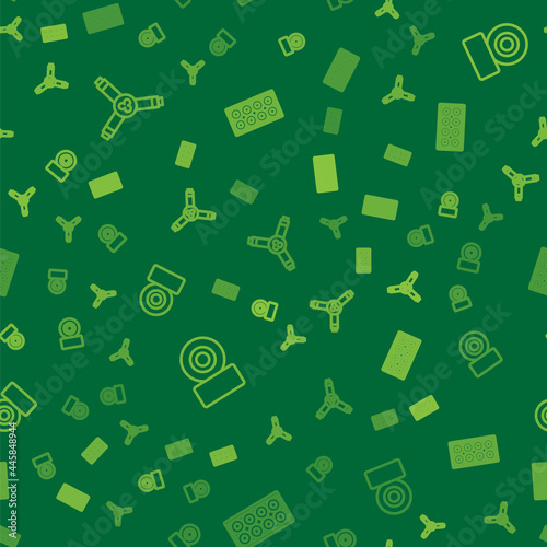 Set line Skateboard Y-tool, wheel and on seamless pattern. Vector