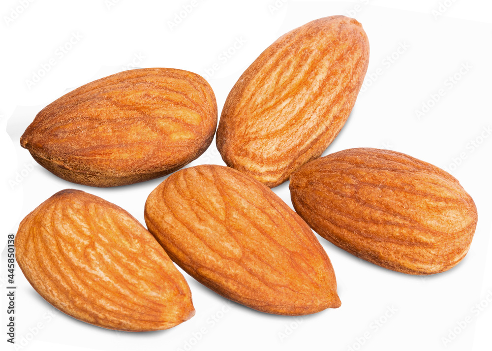 Closeup of almonds, isolated on the white background. Closeup of almonds, isolated on the white background.