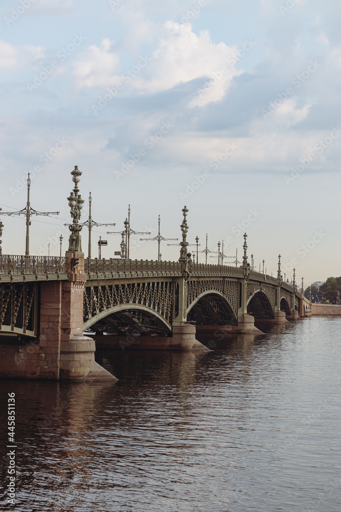 Troitsky bridge in St. Petersburg on an early summer morning