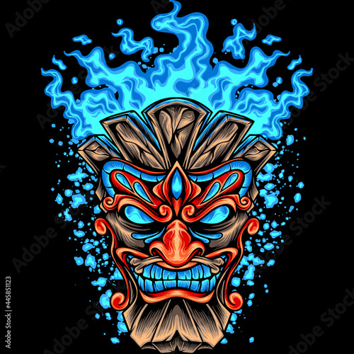Tiki Head With Blue Fire