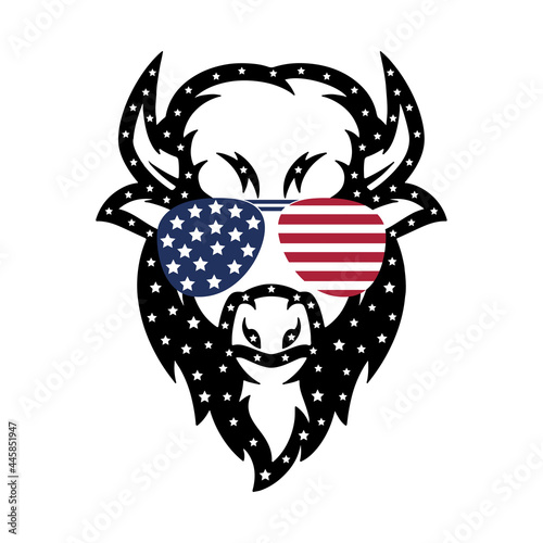 bison wearing glasses with American flag