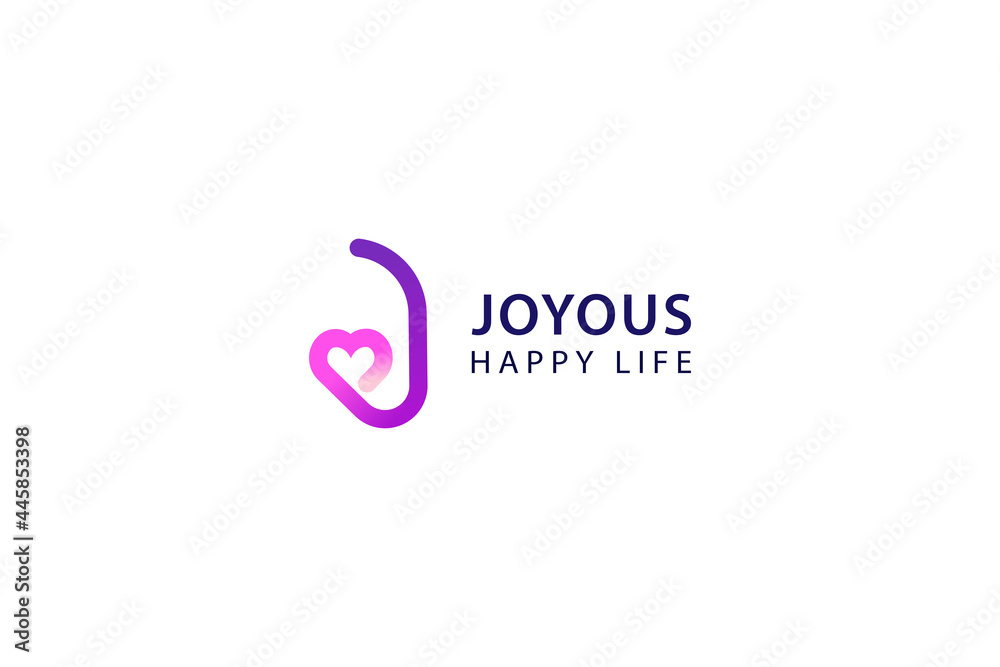 Letter J joyous purple color heart shape happy life logo Letter J joyous purple color heart shape happy life logo