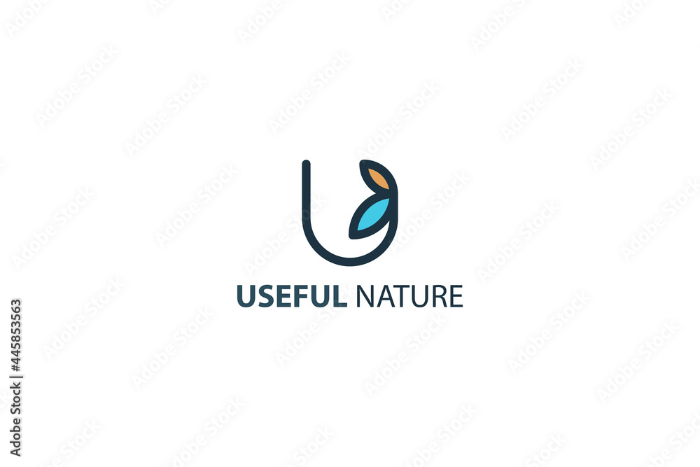Fototapeta premium Letter U simple and line art creative natural business logo