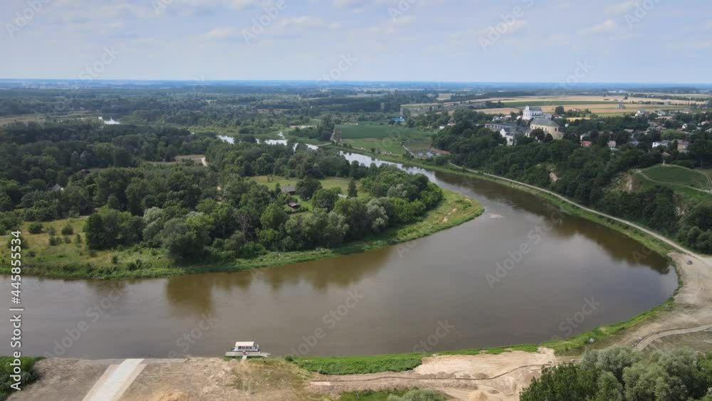 Top view of the city of Drohiczyn on the Bug River.Over the river rises the castle mounain.from the bird's eye view over the city you can see the monastery buildings-Jesuits,Frannciscans,Benedictine Top view of the city of Drohiczyn on the Bug River.Over the river rises the castle mounain.from the bird's eye view over the city you can see the monastery buildings-Jesuits,Frannciscans,Benedictine