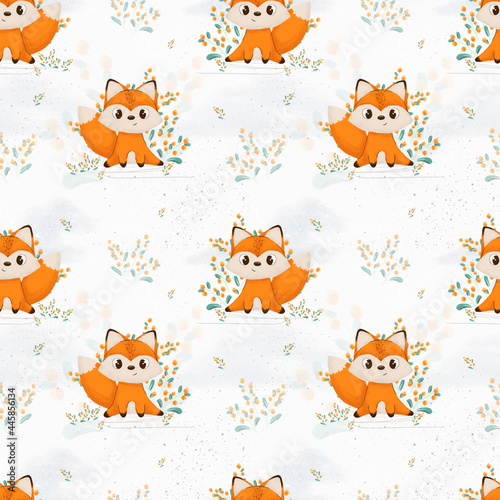 Seamless pattern of cute fox illustration. Cartoon fox perfect for your own design. Can use in textile, wrapping paper, fabric, party, print and etc.