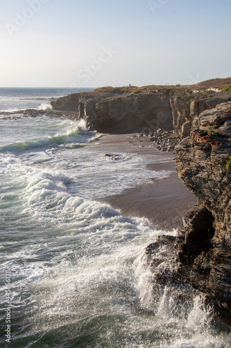 waves crashing on rocks at st brevin bretagne