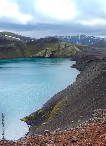 lake and mountains in iceland landmannalaugar road