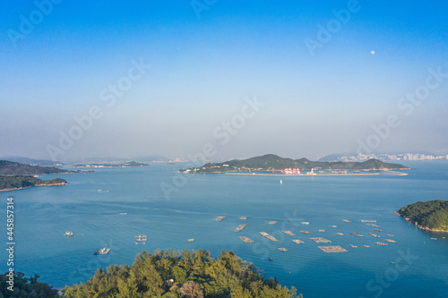 Fototapeta Naklejka Na Ścianę i Meble -  Fishing village near Hei Ling Chau, Lantau Island, Hong Kong, aerial view