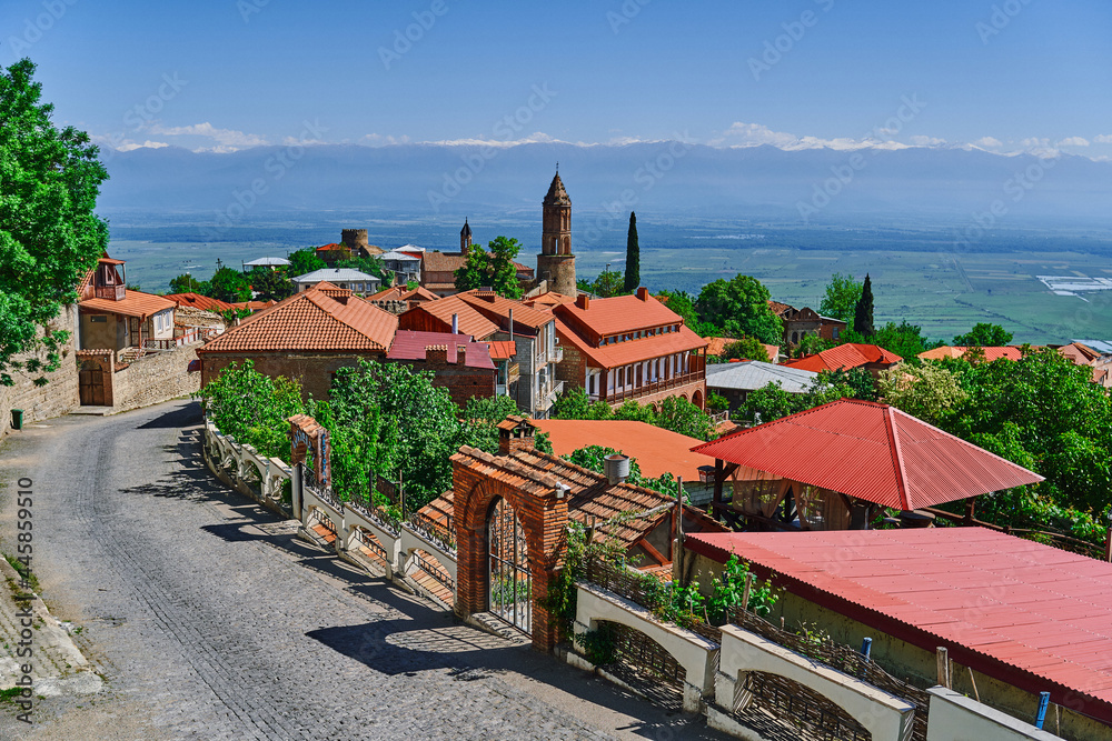 Obraz premium Landscape of red roof tile houses at Sighnaghi city of love, Kakheti region, Georgia country