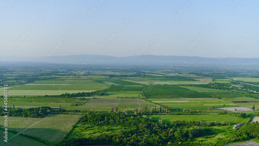Landscape of beautiful green Alazani Valley in Kakheti region, Georgia