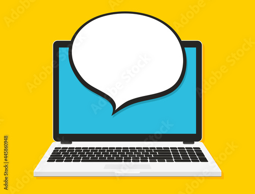 Laptop with speech bubble on screen