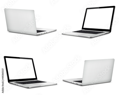 Laptop front and back side mockup isolated on white background