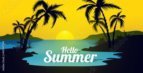Colorful summer landscape theme concept design. Creative background of landscape  panorama of sea and beach. Summer sale  post template