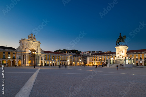 View of the Commerce Square (Praca do Comercio) in the city of Lisbon, Portugal, at dusk. photo