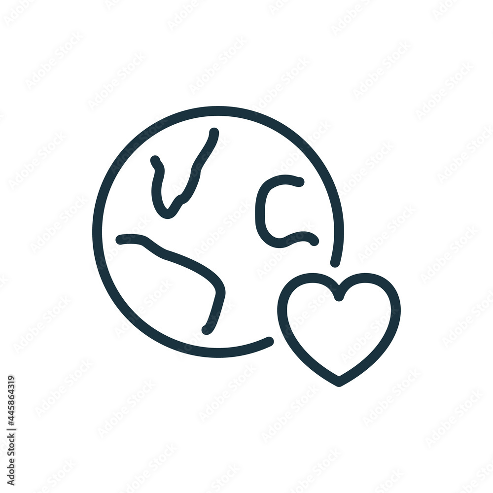 Love Earth Linear Icon. Heart Shape and Globe Planet Line Pictogram. Concept of Charity, Donation Organization and International Love. Save the earth and World. Editable stroke. Vector illustration Love Earth Linear Icon. Heart Shape and Globe Planet Line Pictogram. Concept of Charity, Donation Organization and International Love. Save the earth and World. Editable stroke. Vector illustration