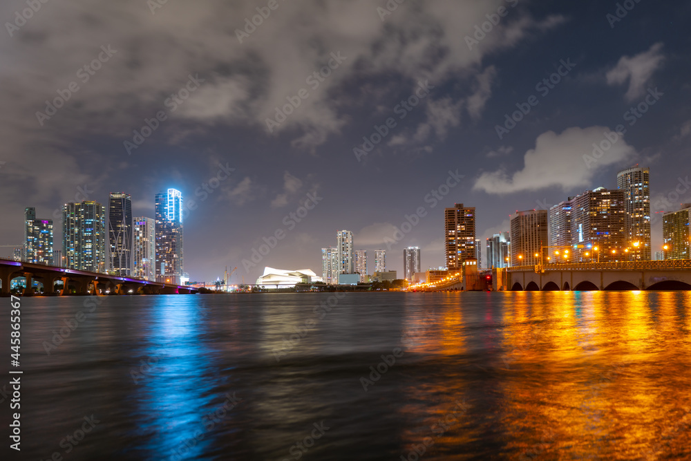 Fototapeta premium Miami city night skyline. Miami cityscape at night.