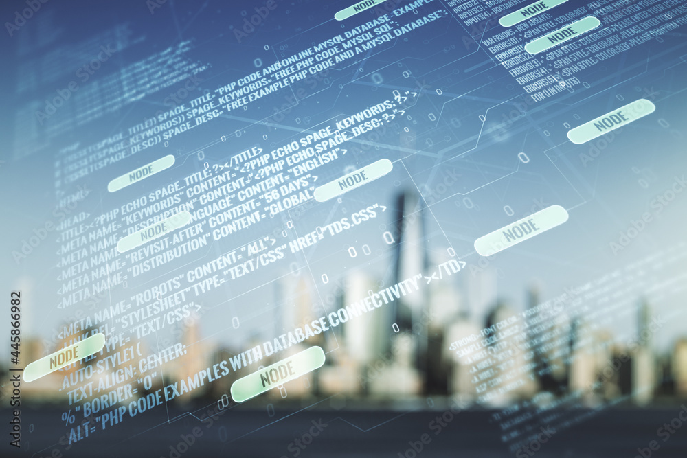 Double exposure of abstract programming language interface on blurry ...