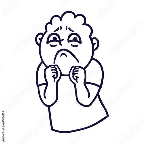 Man with sad emotions. Sorrow emoji avatar. Portrait of an upset person. Cartoon style. Flat design vector illustration.