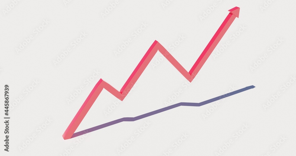 Red chart arrow on a white background 3d-rendering