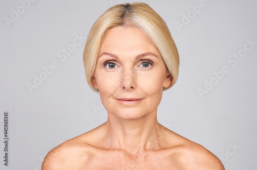 Photo of a gentle  very beautiful mature Caucasian woman over 50 years old.