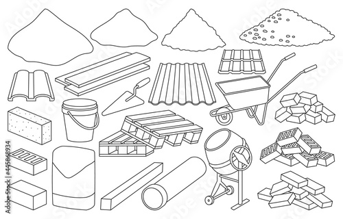 Construction material isolated outline set icon. outline vector set icon building tools. Vector illustration construction material on white background.