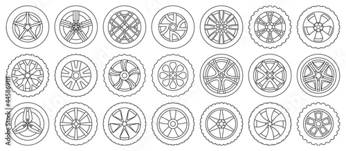 Car wheels isolated outline set icon. Vector illustration vehicle tire on white background.outline vector set icon car wheels .