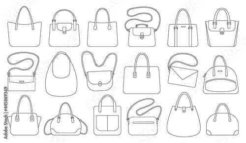 Woman bag isolated outline set icon. Vector illustration handbag on white background. Vector outline set icon woman bag. photo