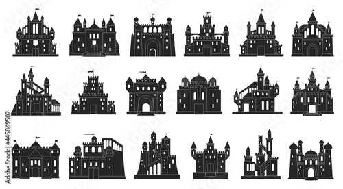 Medieval castle vector black set icon. Isolated black set icon knight fortress. Vector illustration medieval castle on white background.