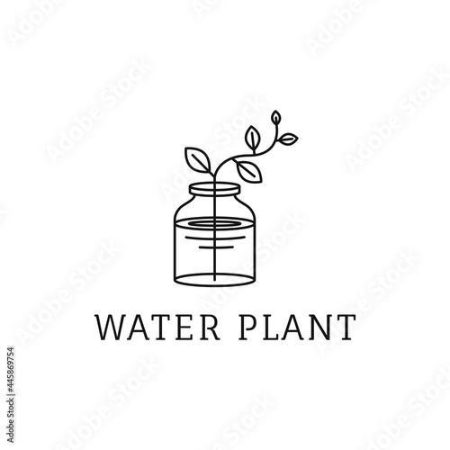 Simple modern plant logo. leaves and water in a jar. Clean line style logo. vector template
