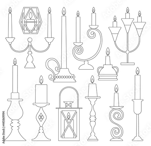 Candle holder vector illustration on white background. Vector outline set icon candlestick. Isolated outline set icon candle holder.