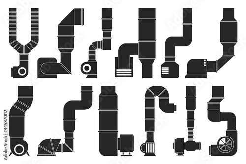 Ventilation pipe black vector set icon. Isolated black set icon ventilation pipe. Vector illustration air system on white background.