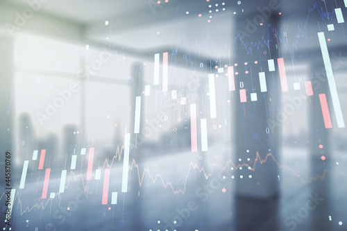Wallpaper Mural Abstract virtual financial graph hologram on empty corporate office background, forex and investment concept. Multiexposure Torontodigital.ca