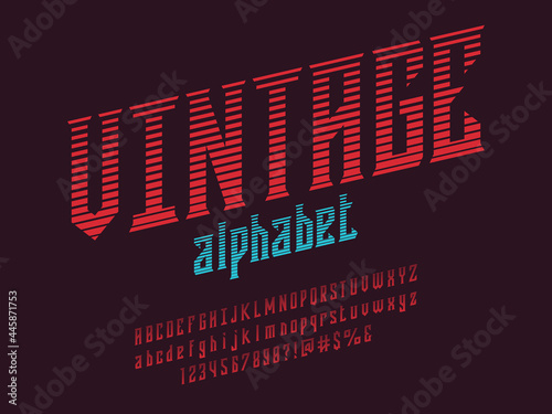 Vintage label style alphabet design with uppercase, lowercase, numbers and symbols