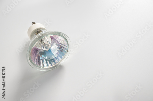 halogen lamp with pin base, energy, light, energy saving, white background, empty space for text