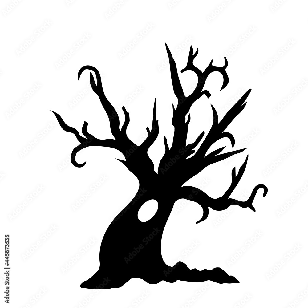Black Silhouette of the tree. Halloween design elements.