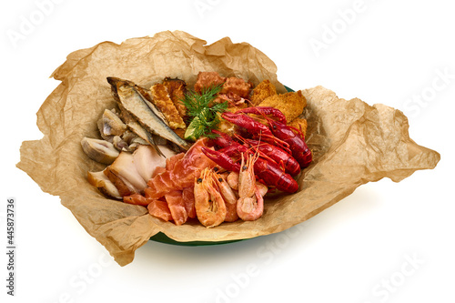Delicious Seafood platter, isolated on white background. High resolution image.