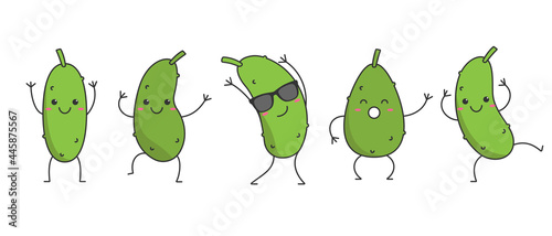 Character cartoon cucumber dancing happy emotions set icon logo vector illustration.