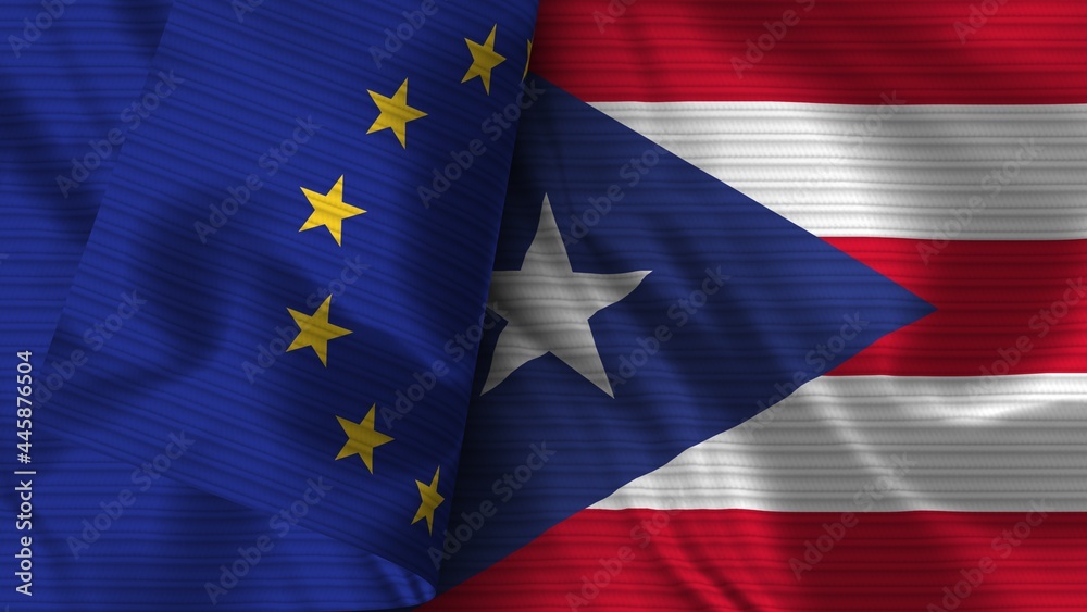 Puerto Rico and European Union Realistic Flag – Fabric Texture 3D Illustration Puerto Rico and European Union Realistic Flag – Fabric Texture 3D Illustration