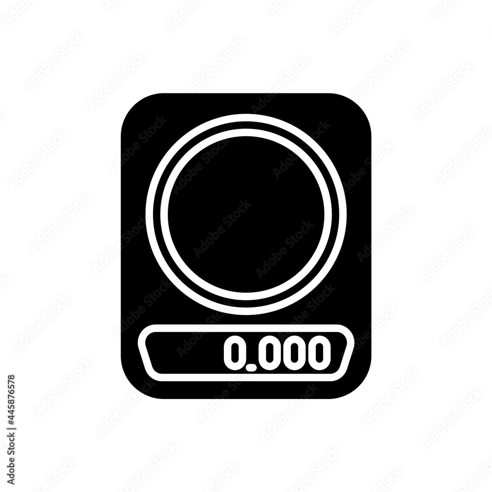 Kitchen scale glyph icon. Coffee equipment. Black silhouette symbol. Isolated vector illustration Kitchen scale glyph icon. Coffee equipment. Black silhouette symbol. Isolated vector illustration