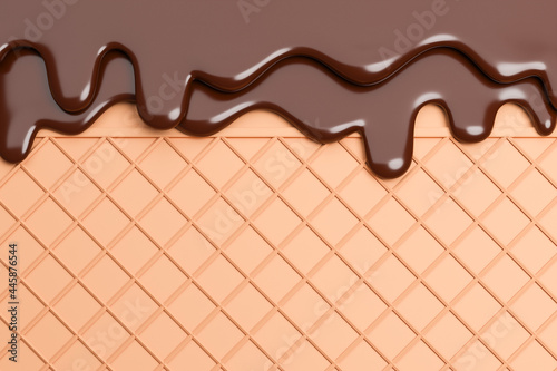Chocolate Ice Cream Melted on Wafer Background.,3d model and illustration.